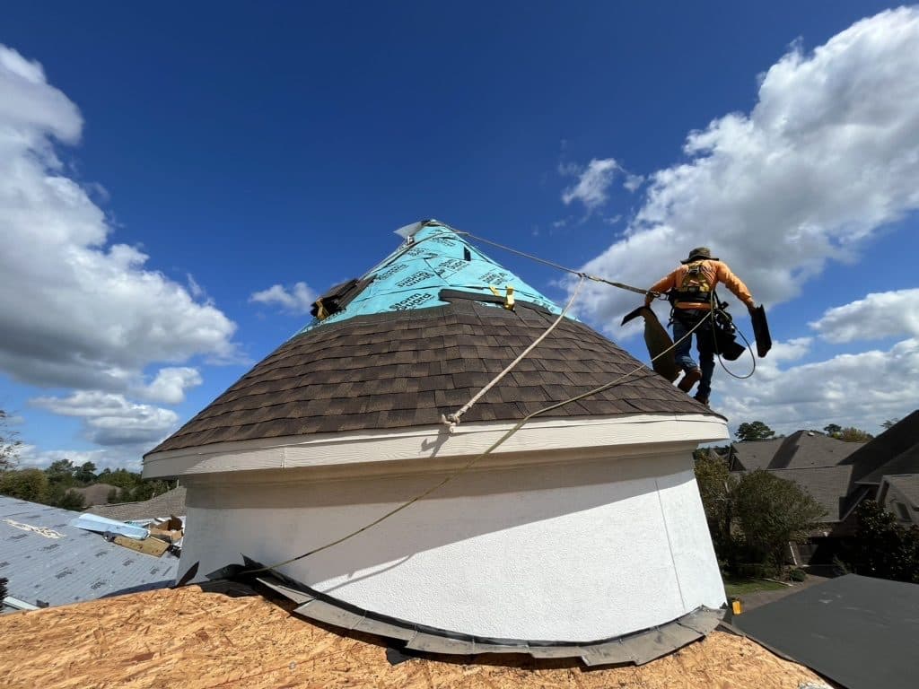 Crew Installing Turret Underlayment